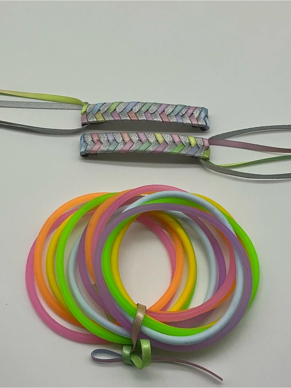 Silver and Pastel Rainbow 80s Barrettes & 12 Jelly Bracelets